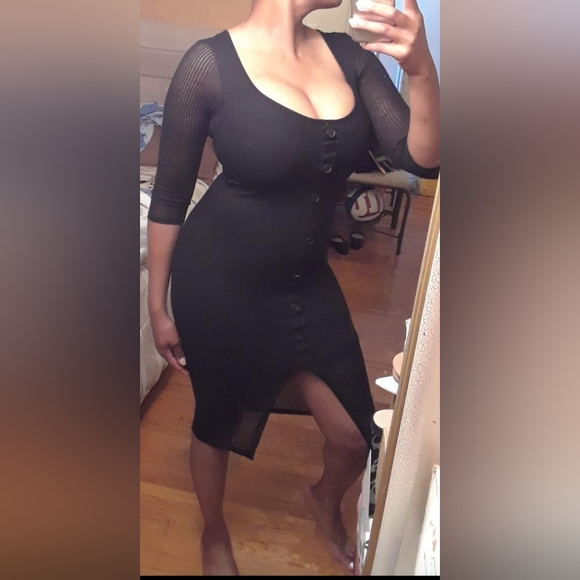 NWT Express Ribbed Button Front Long Sleeve Midi Dress Size XS - Picture 5 of 5